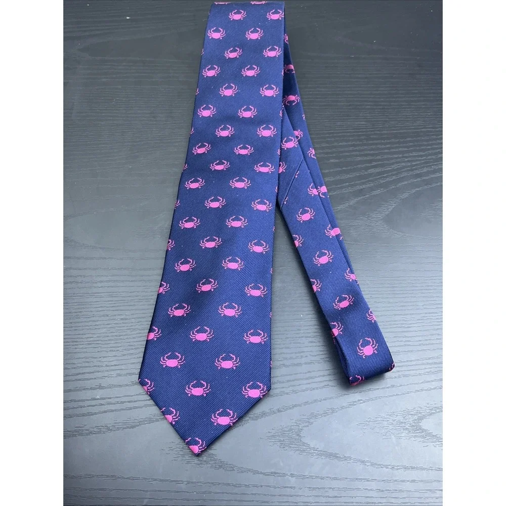 Lands' End Navy Tie Tiny Pink Crabs‎ Pattern 60